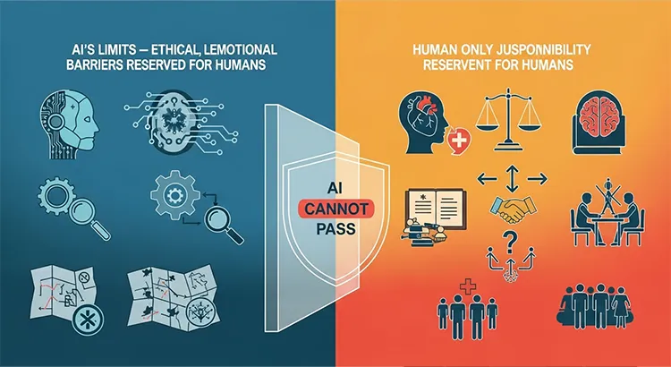 AIの能力領域：情報処理・最適化 vs 人間が担うべき領域：倫理・政治・責任