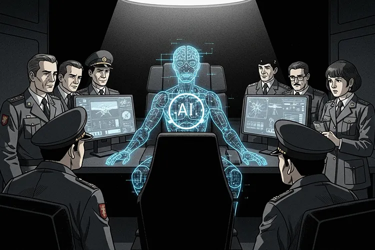 AIが司令官として描かれた劇画風イラスト