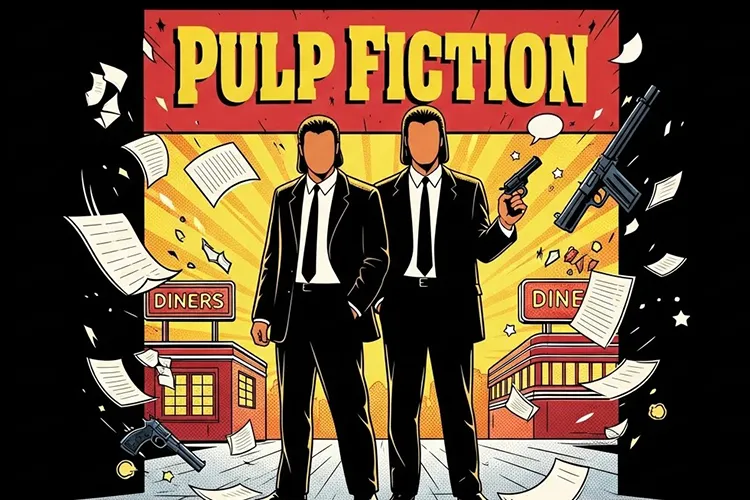漫画タッチで描かれたパルプフィクション風の分析イラスト