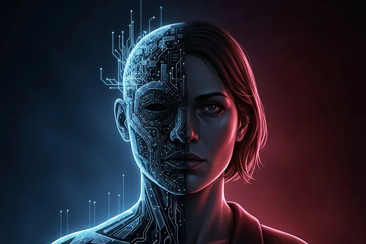 AIの判断における「公平さ」と人間の価値観の境界を象徴的に描いたイラスト