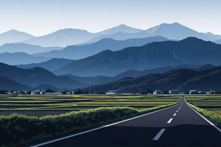 群馬県の特徴を抽象的に表現した内陸風景のイラスト