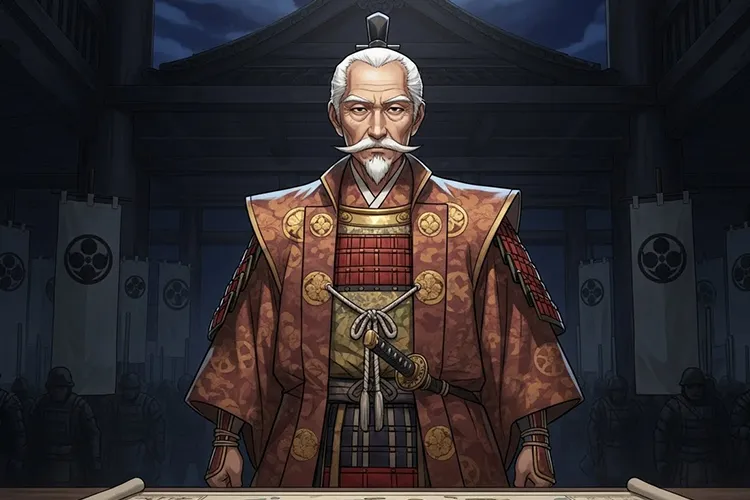 もし豊臣秀吉が10年長生きしていたらという歴史の分岐点を、思索する秀吉の姿で象徴的に描いたイラスト