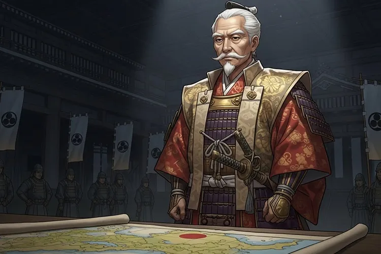 もし豊臣秀吉が10年長生きしていたらという歴史の分岐点を、思索する秀吉の姿で象徴的に描いたイラスト