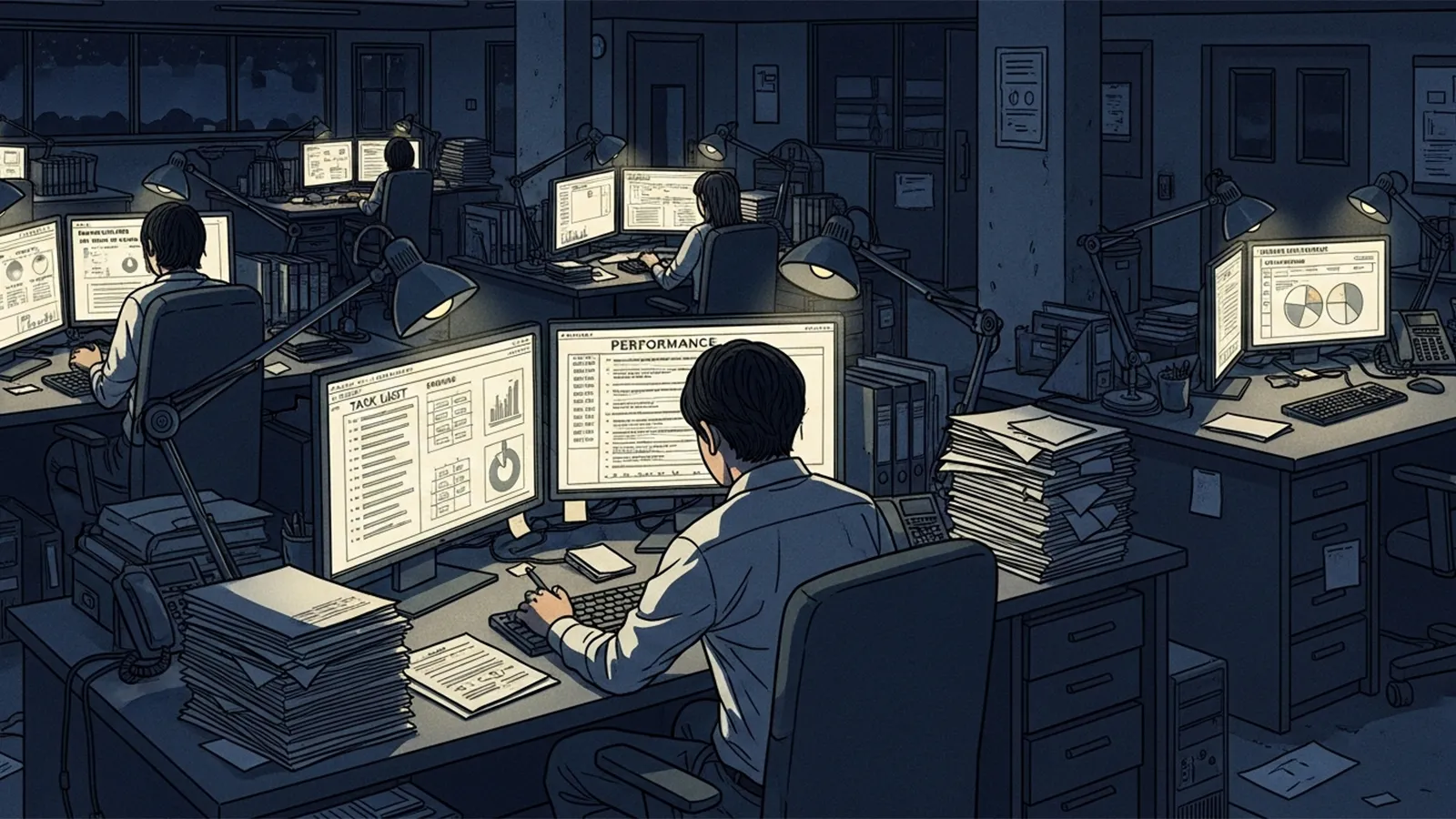 仕事で頑張りすぎる人の構造をAIの考察で比較する記事のサムネイル