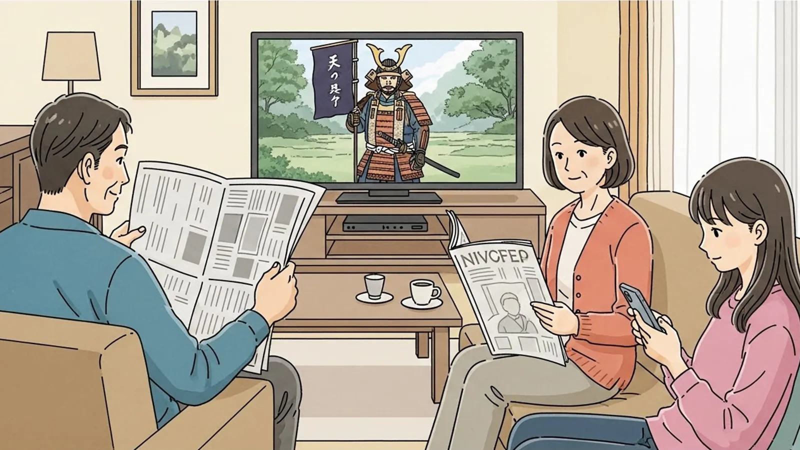 家庭のリビングと大河ドラマをAIの考察で比較する記事のサムネイル