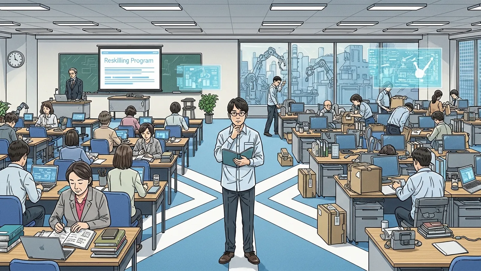 リスキリング政策の再挑戦支援と自己責任化をAIの考察で比較する記事のサムネイル