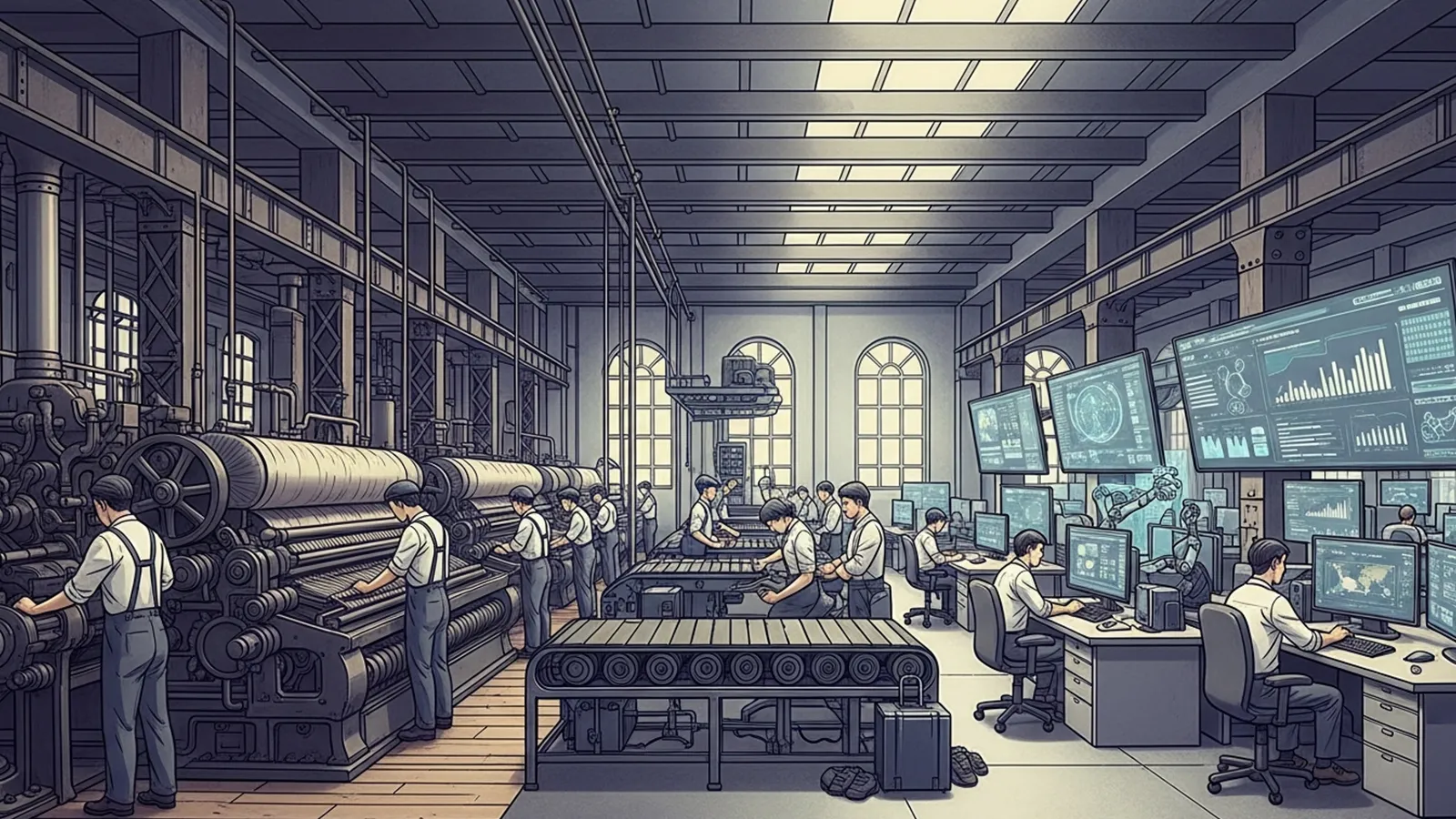 技術革新と仕事の変化をAIの考察で比較する記事のサムネイル