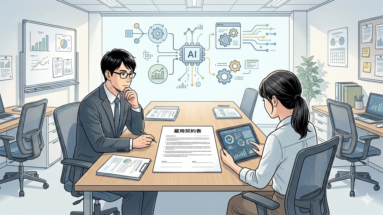 AIが雇用契約制度をどう変えるかをAIの考察で比較する記事のサムネイル