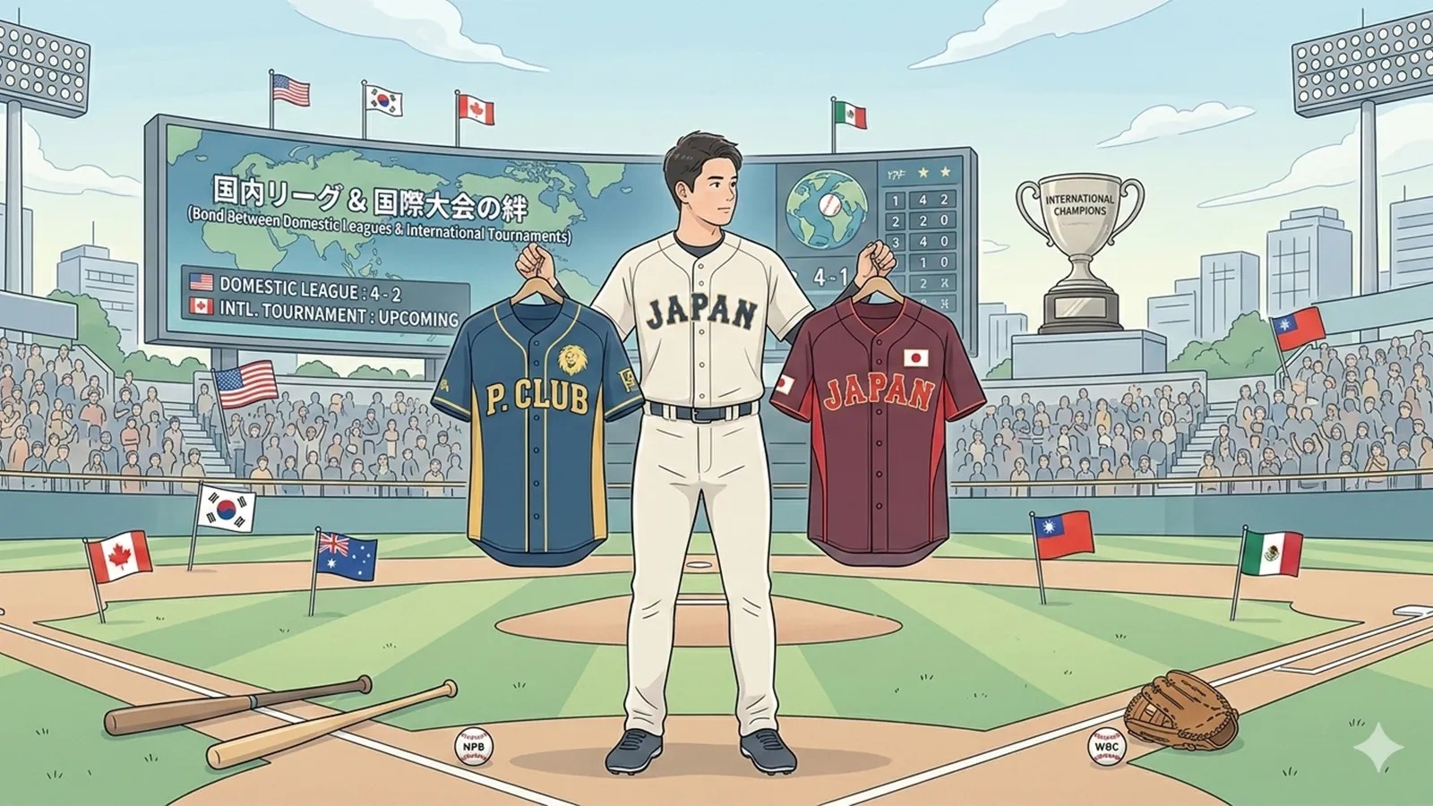 野球の国内リーグと国際大会の関係をAIの考察で比較する記事のサムネイル
