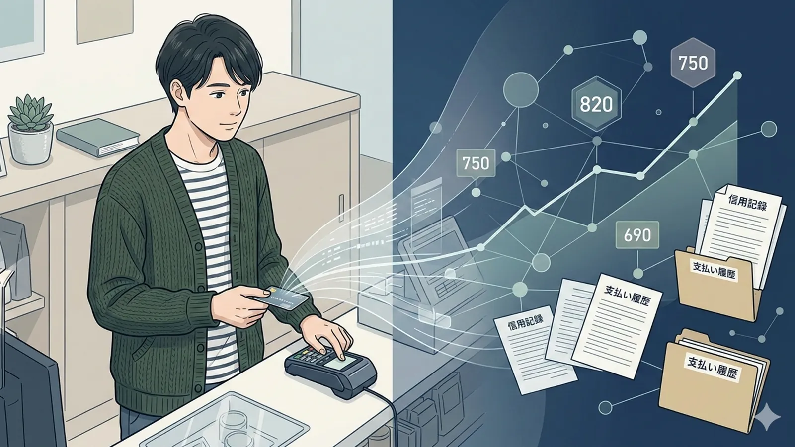 クレジットカードと信用履歴の関係をAIの考察で比較する記事のサムネイル