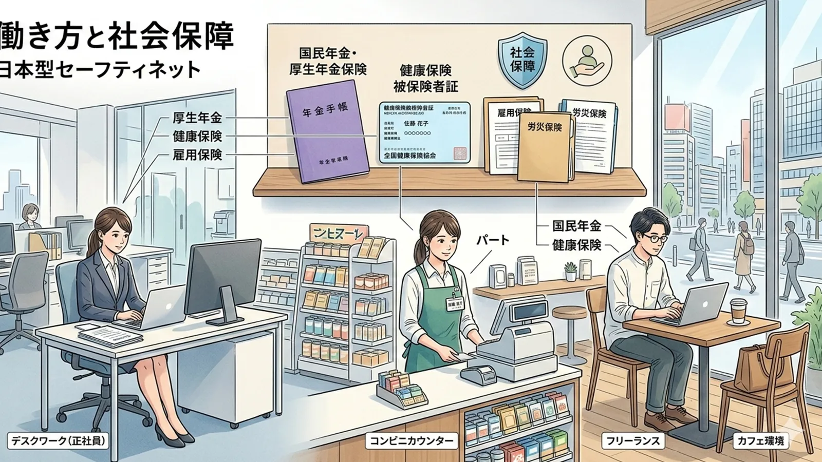 雇用形態と社会保障制度の関係をAIの考察で比較する記事のサムネイル