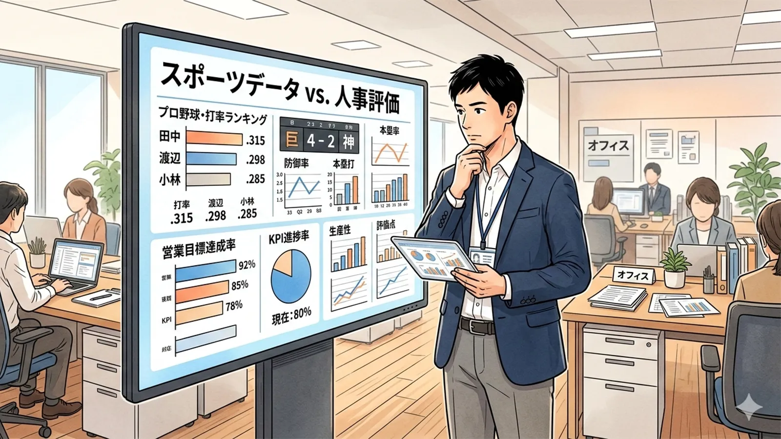 スポーツの数値評価と労働評価の関係をAIの考察で比較する記事のサムネイル