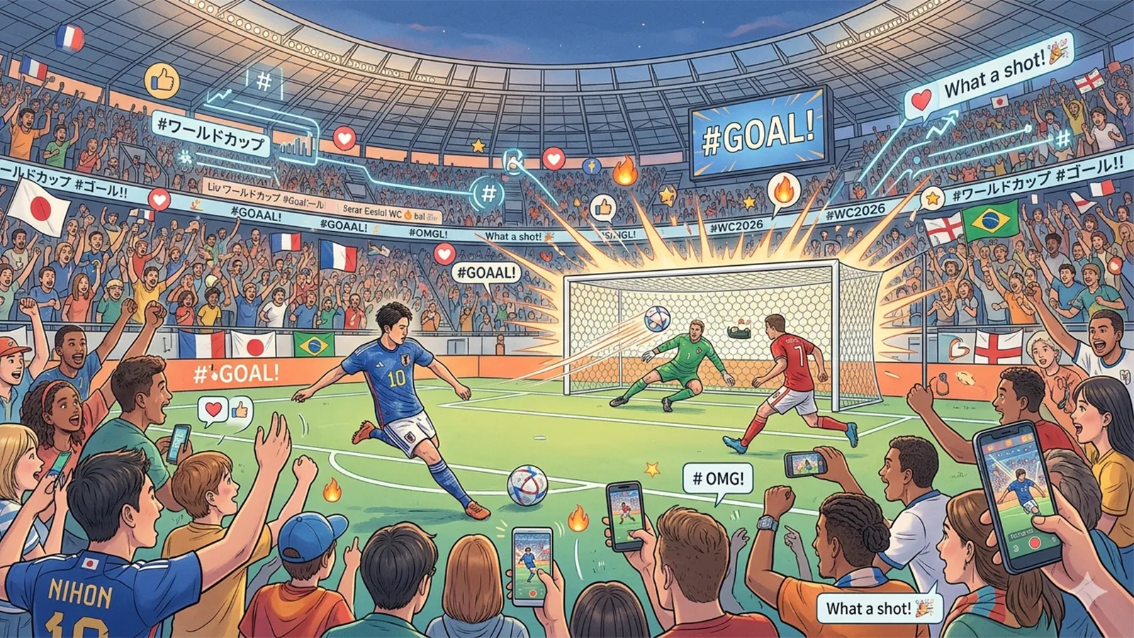 ワールドカップ観戦とSNSの関係をAIの考察で比較する記事のサムネイル